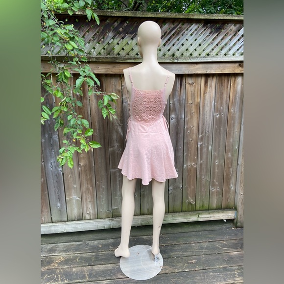 Light Pink Intricate Lace Crochet Mini Dress - Picture 10 of 16